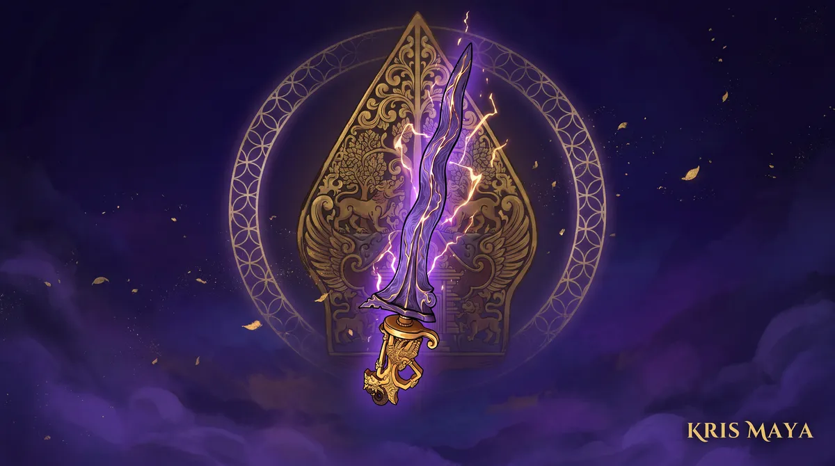 The glowing keris before a golden gunungan